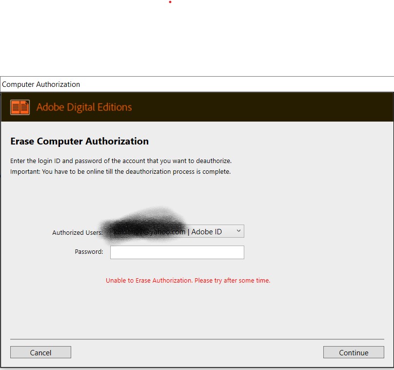 unable to erase authorization adobe digital editions