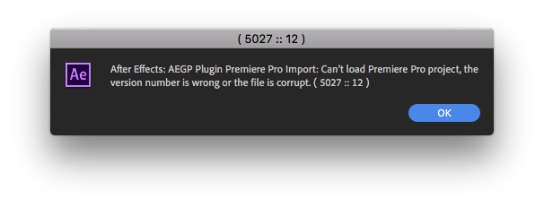 Solved Error Importing Premiere Pro Into After Effects Adobe Support Community 10659905