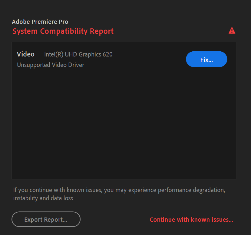 System Compatibility Report. Adobe Premiere Pro ошибка видеокарты. Unsupported Video Driver Premiere Pro 2020. Репаки от кролика. System graphics driver