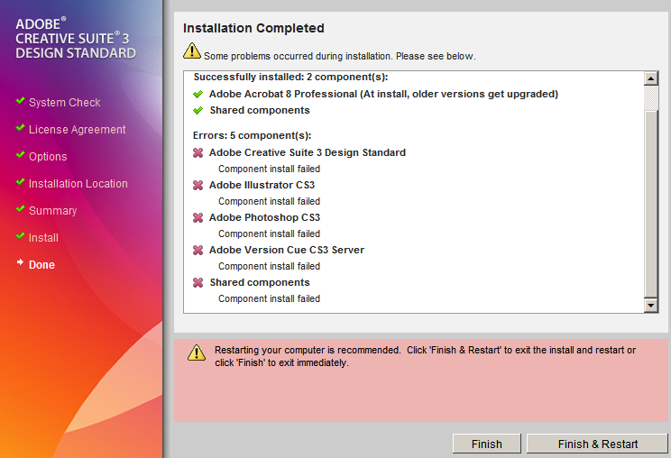 impossibile installare Photoshop CS3 tramite Windows 7