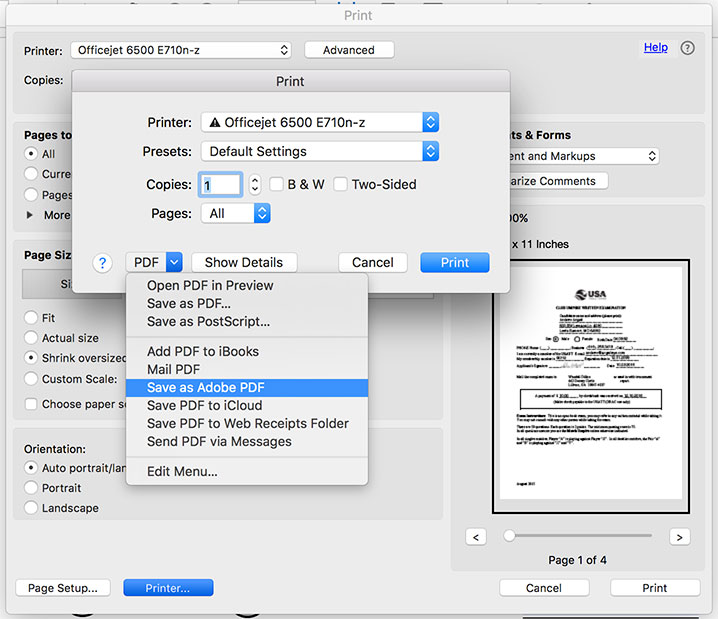 adobe reader dc mac print to pdf not supported