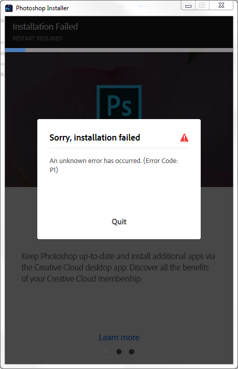 unable to install adobe creative cloud photosho[