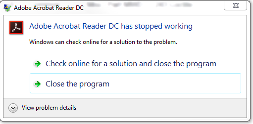 adobe acrobat dc has stopped working