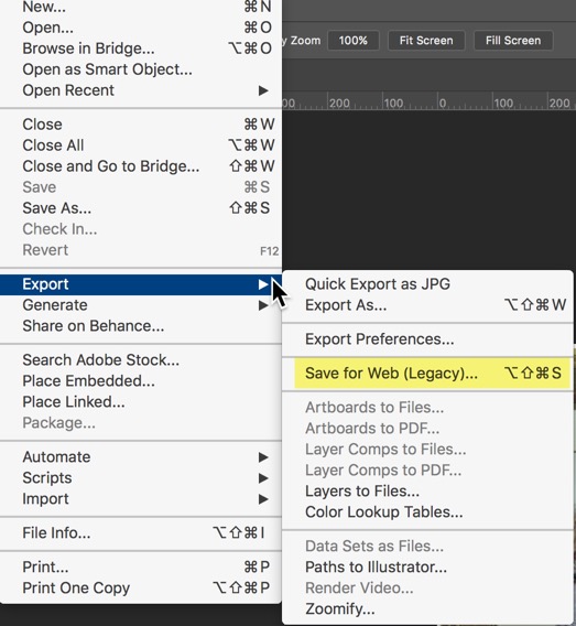 shortcut for file save as in photoshop mac