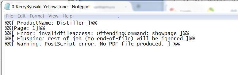 there was an error found when printing the document distiller