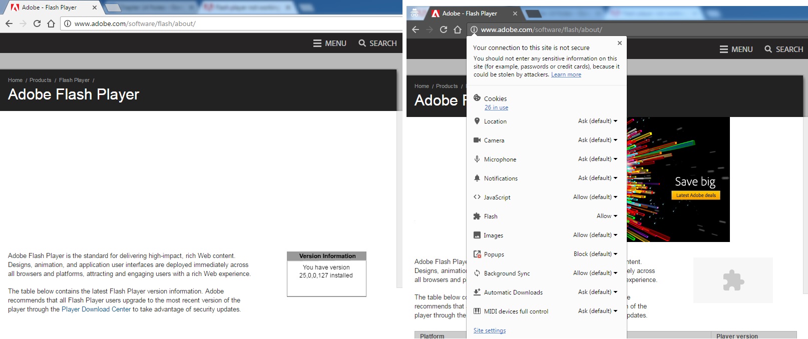 adobe flash not working on chrome incognito