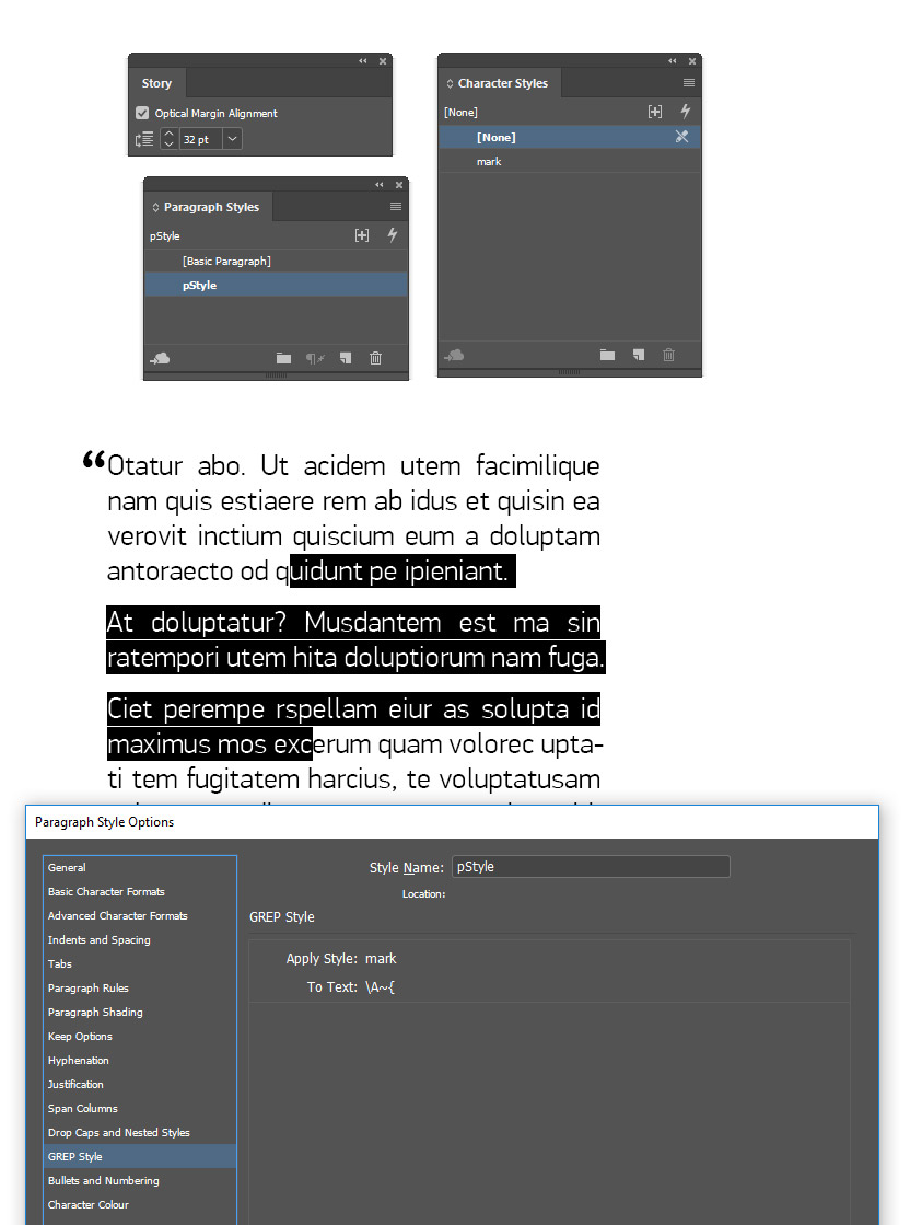 Solved Drop cap quotation marks with negative indent? Adobe Support