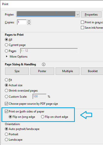 adobe acrobat print double sided menu