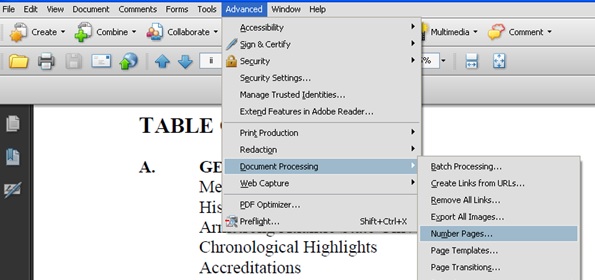 adobe 8 pdf add page numbers