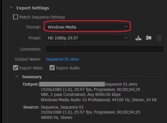 premiere pro mac export wmv