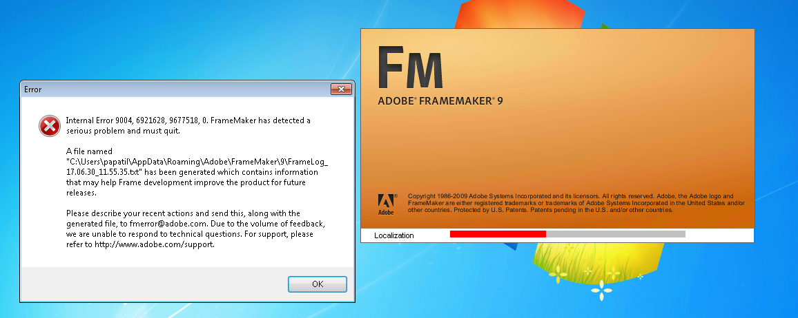 framemaker error 9004