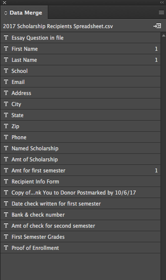 indesign data merge fields not showing