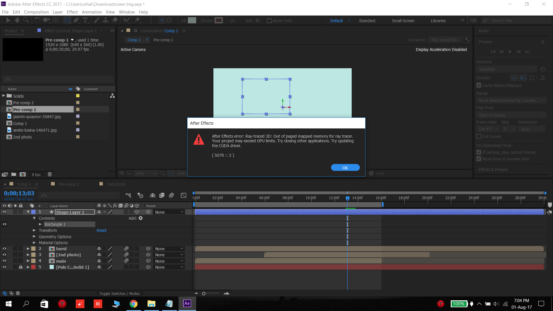 AE Display Acceleration Disabled CG 