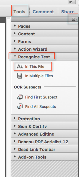 where is the text editor icon in adobe acrobat pro