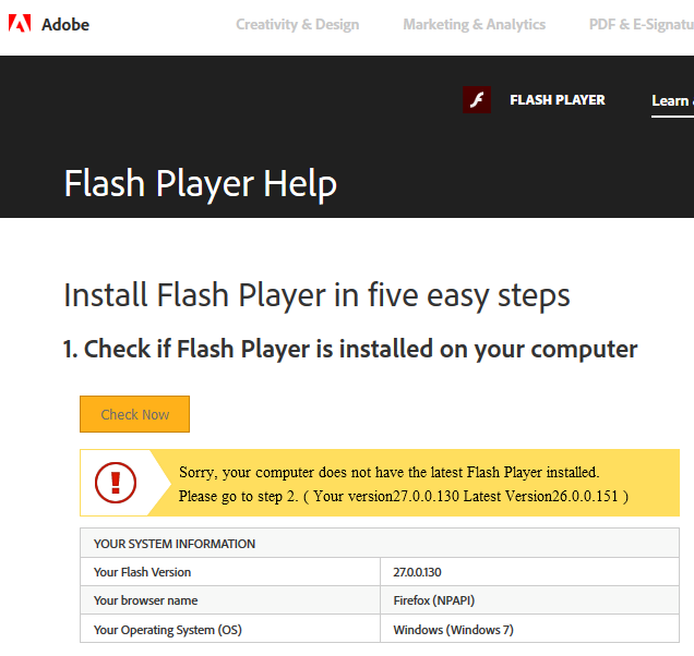 Solved: Check if Flash Player is installed fails - Adobe Support ...