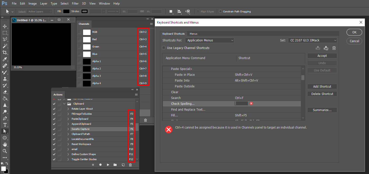 photoshop assign hotkey to an action