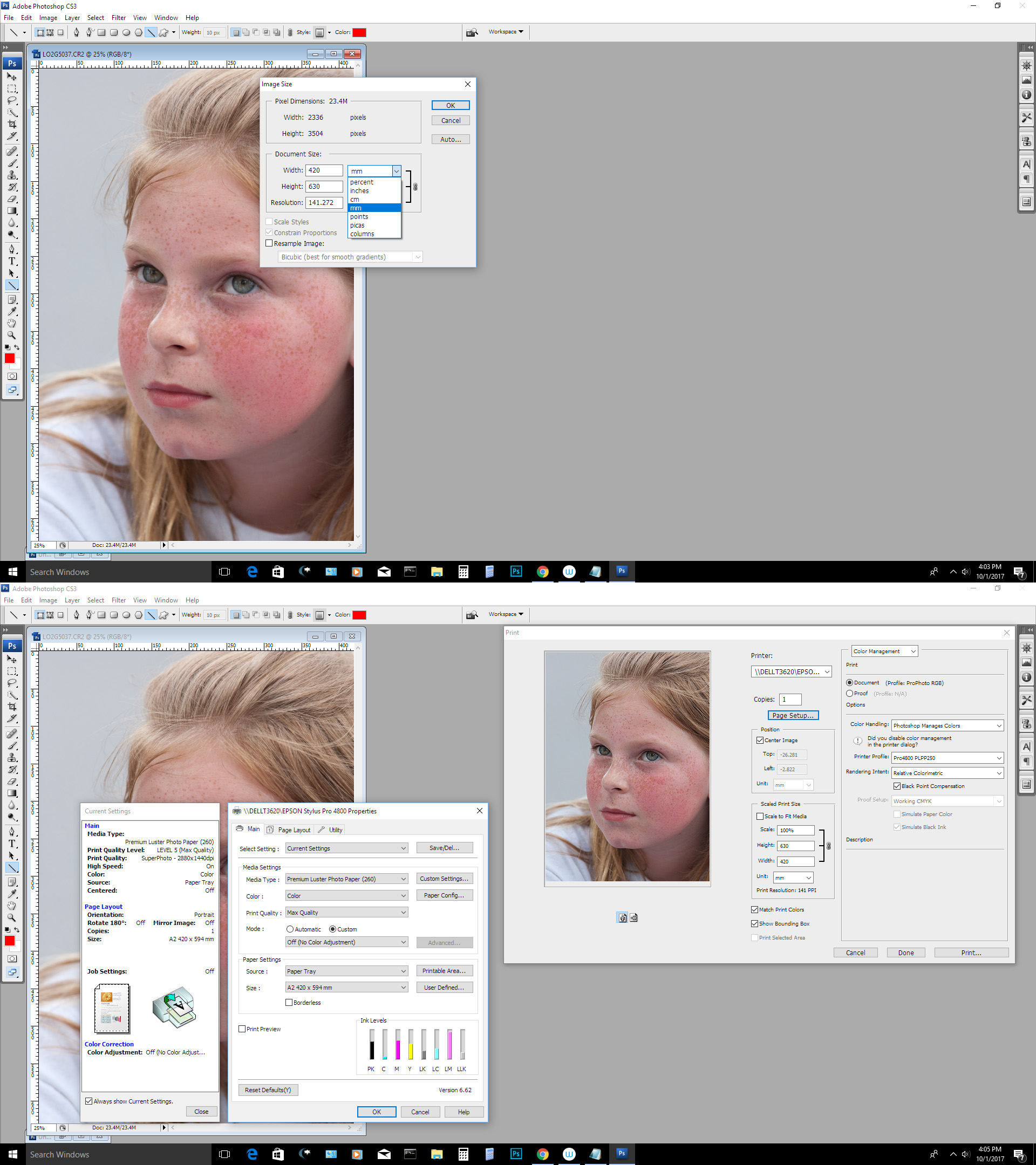 how do you set the size your image comes in and cs3 photoshop