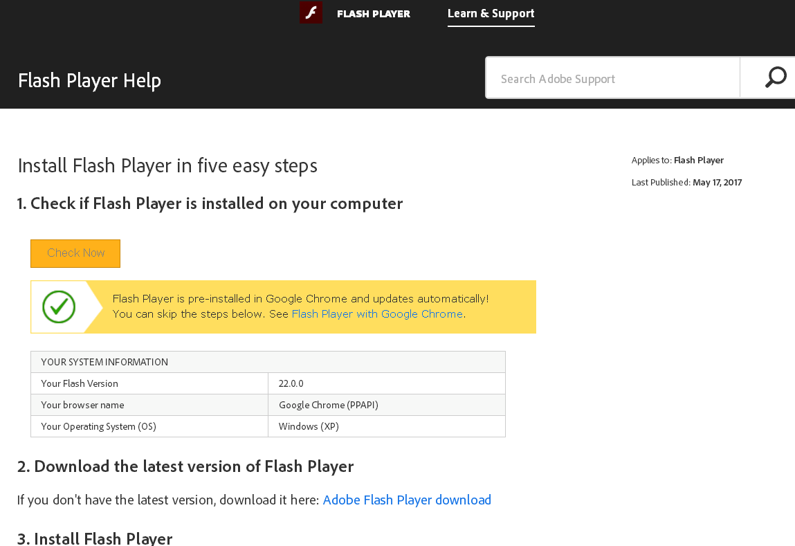 finding adobe flash player on chrome