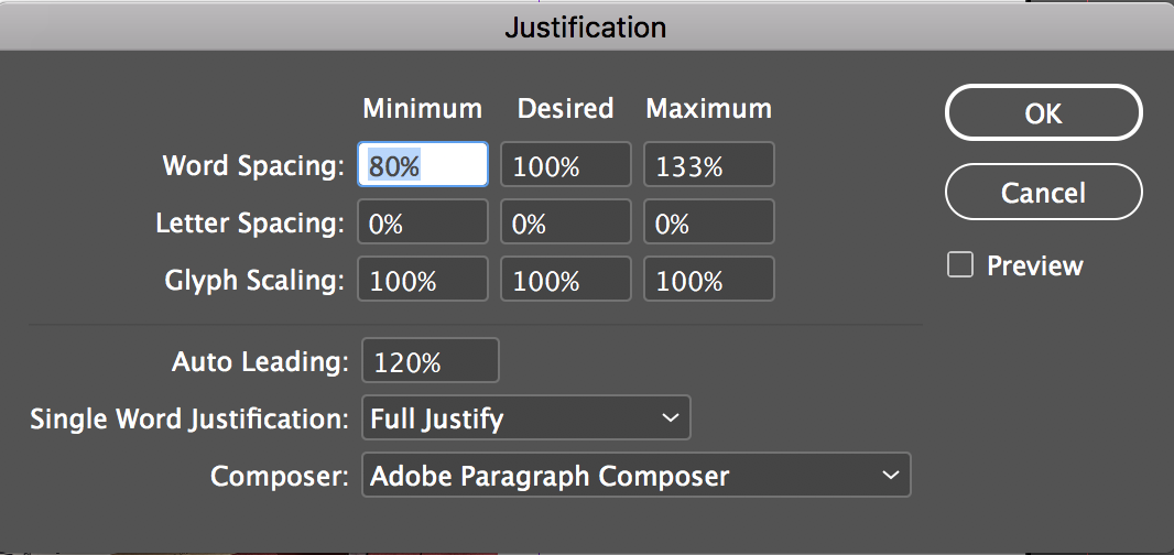 Em Space And Indesigns Justification Settings Adobe