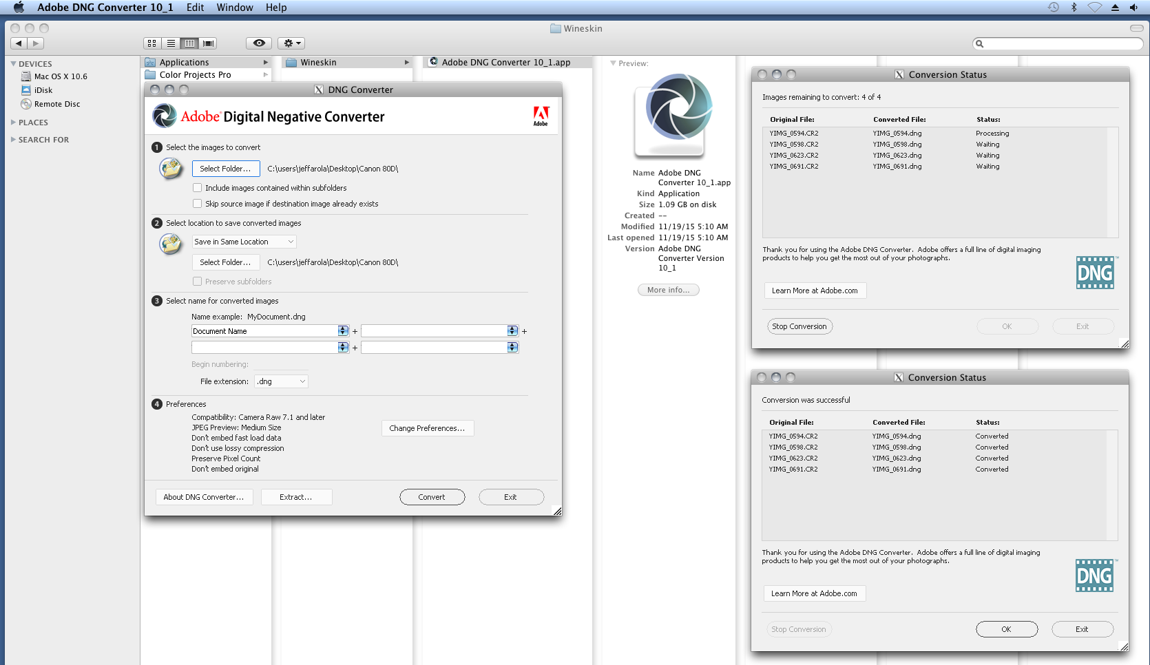 adobe dng converter os x 10.9