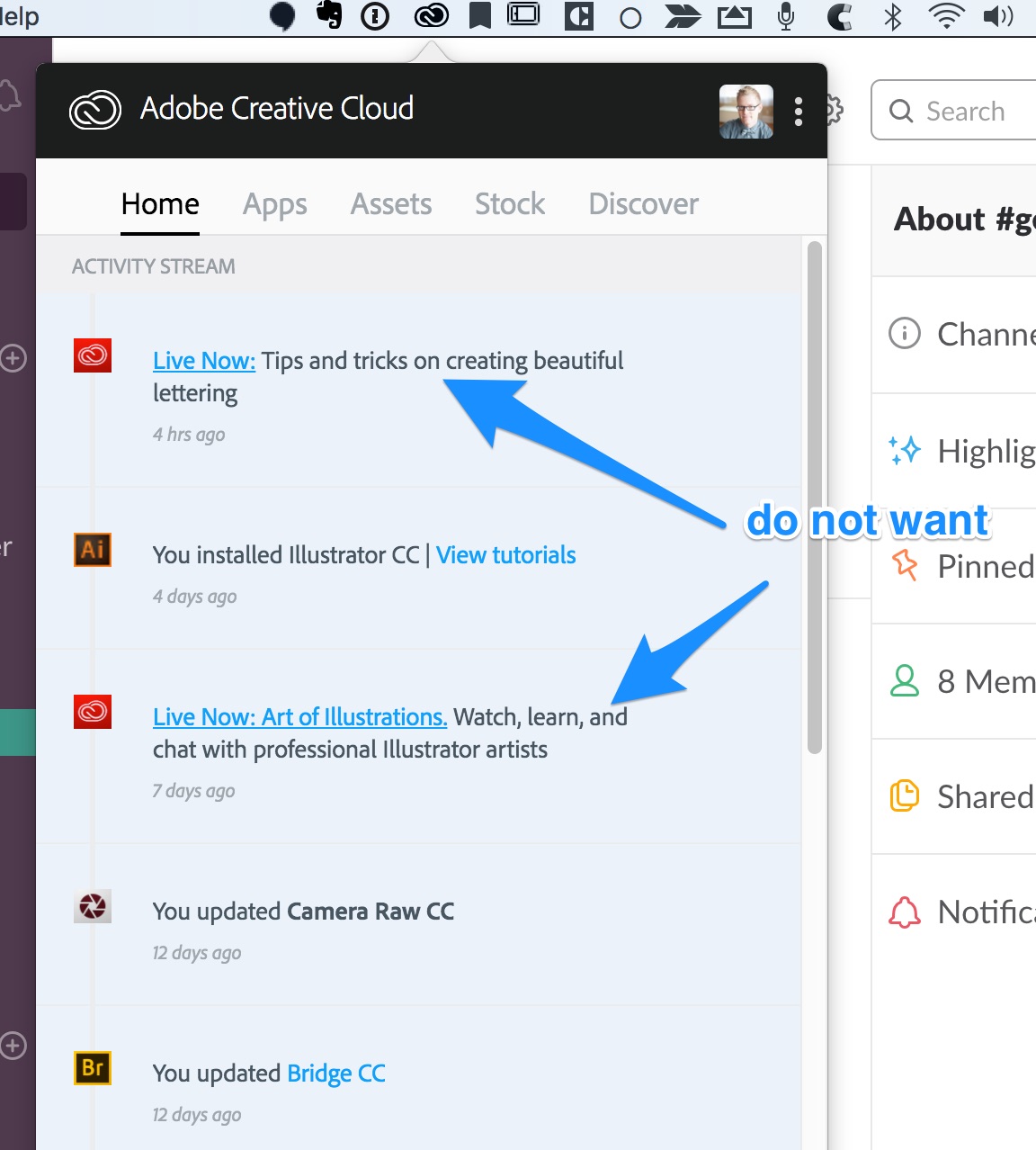 how to remove adobe creative cloud notifications