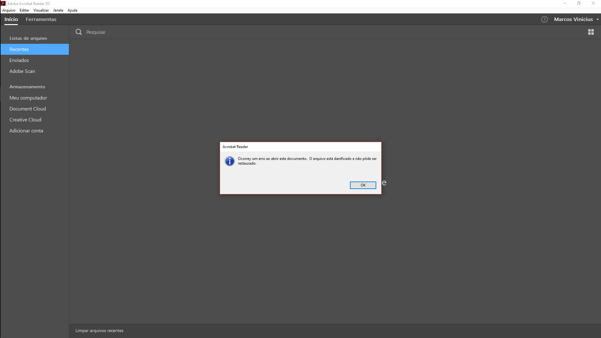 Erro no adobe acrobat reader dc