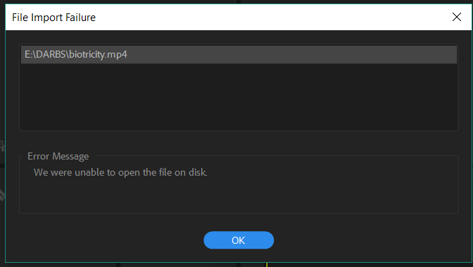 File import failure что делать adobe premiere