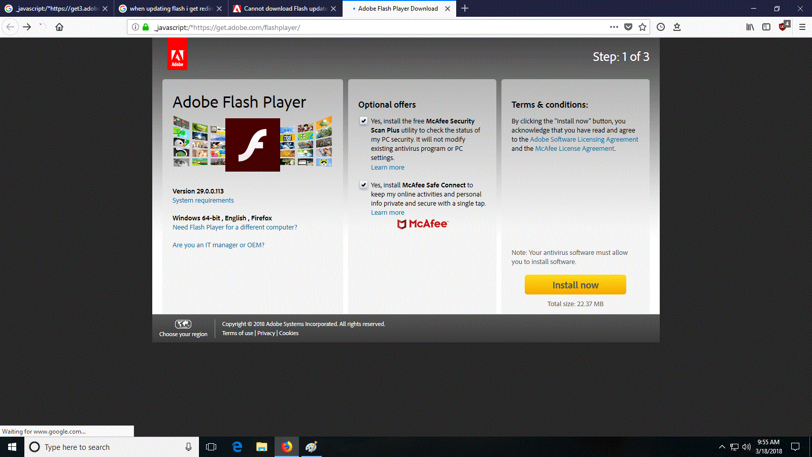 i cant download adobe flash player