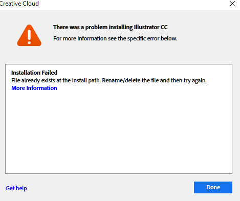 cannot update adobe illustrator with unable to move the file. rename and try again