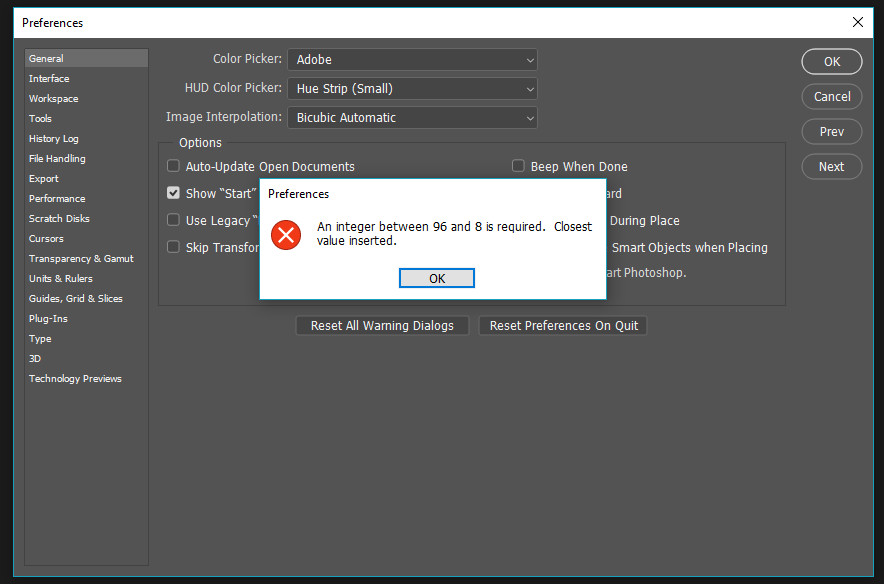 Solved Win 10 update causing performance preference Error Adobe