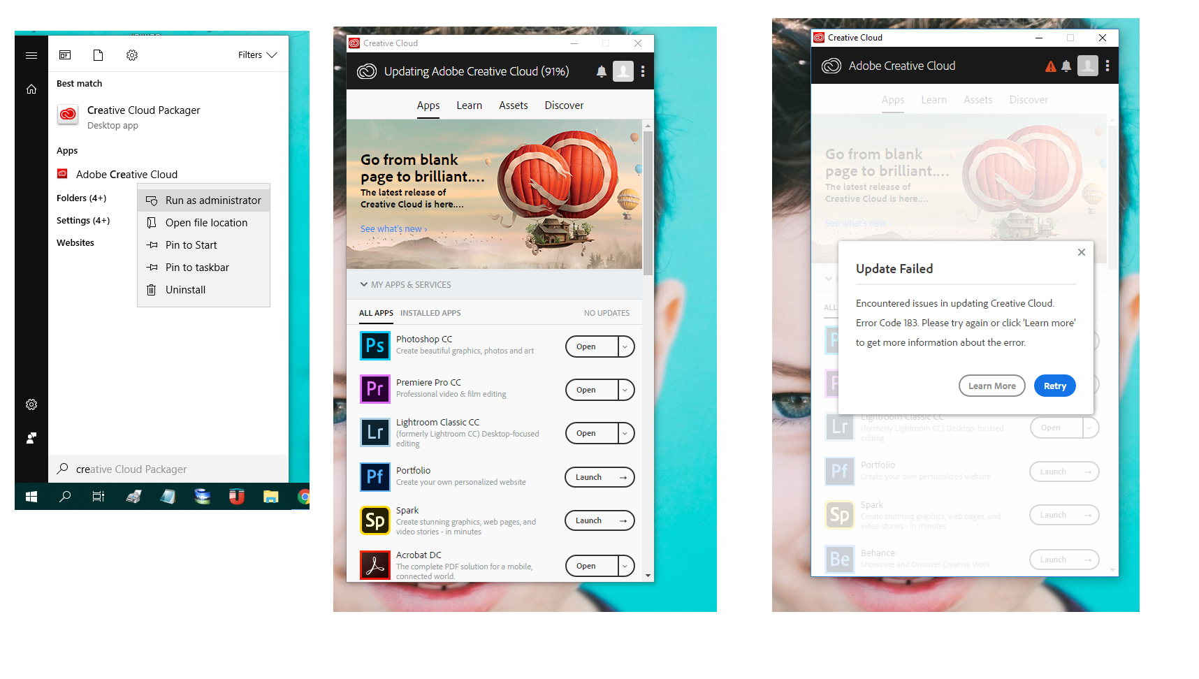 Solved creative cloud update failed error code 183