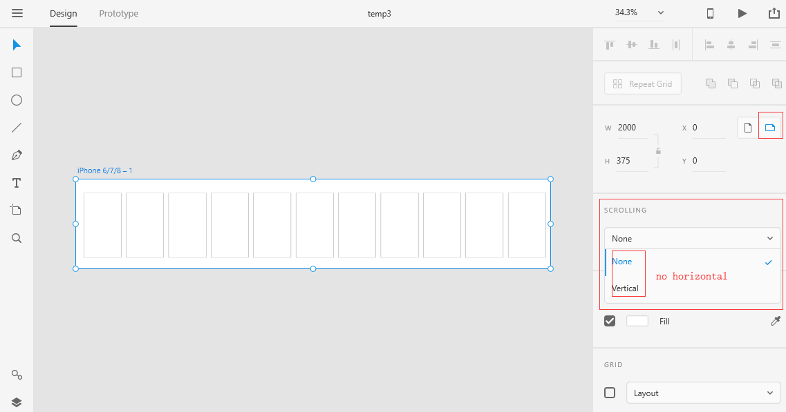 adobe xd scrollable area