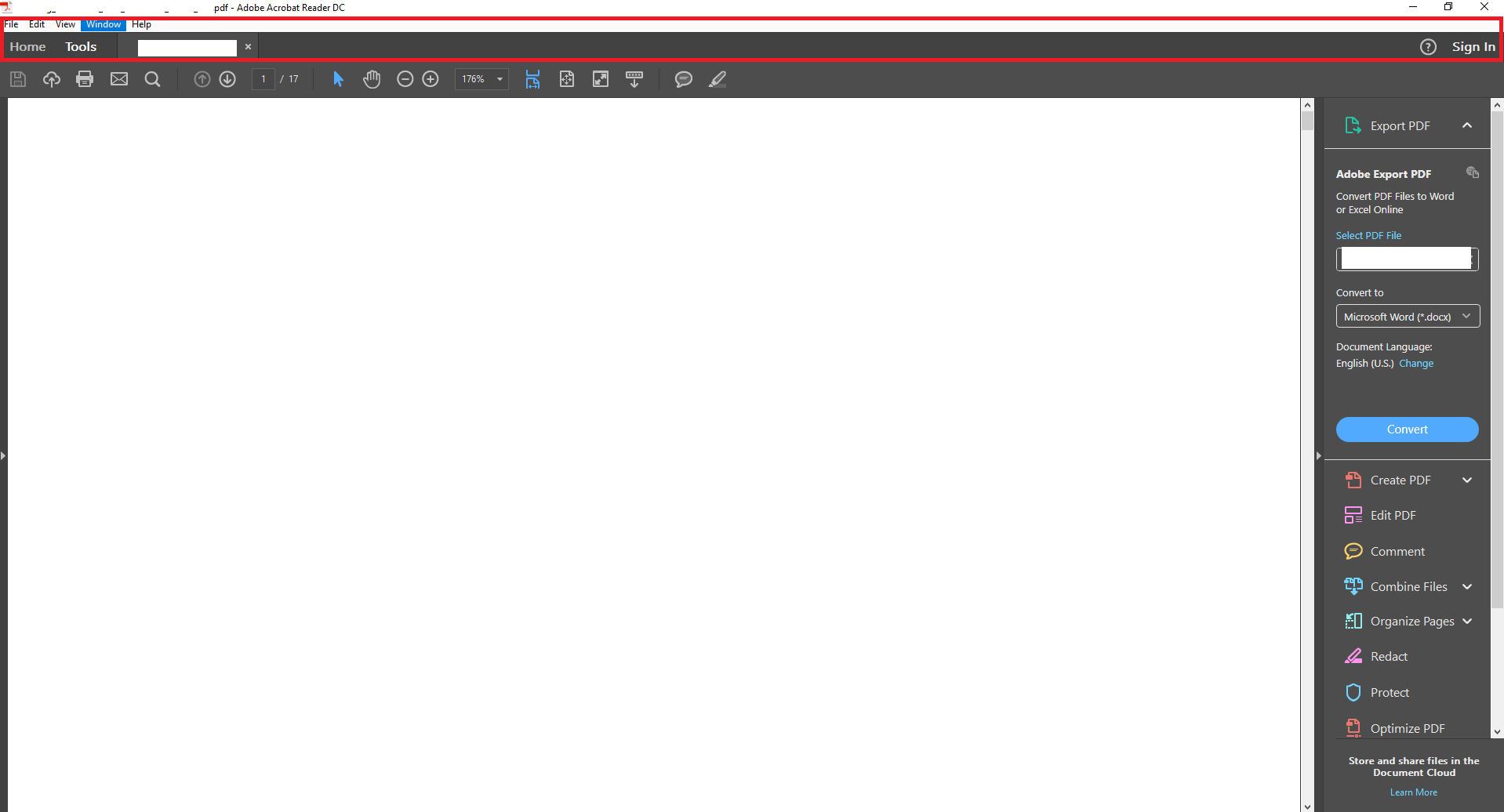 how to get adobe reader to stop showing menu on the right