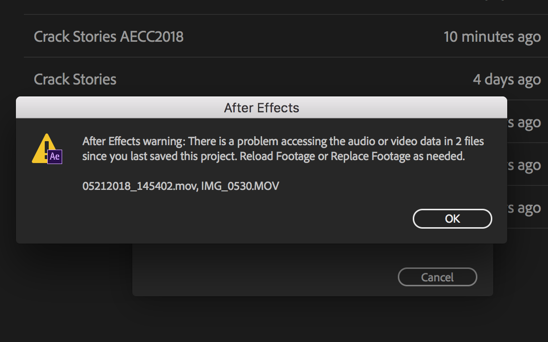 After Effects Is Losing My Footage Reloading Make Adobe Support Community