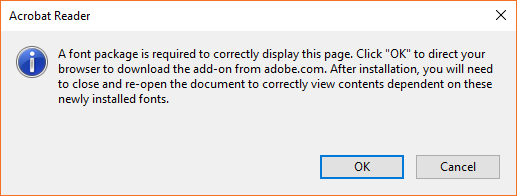 why adobe acrobat reader dc font pack does not work