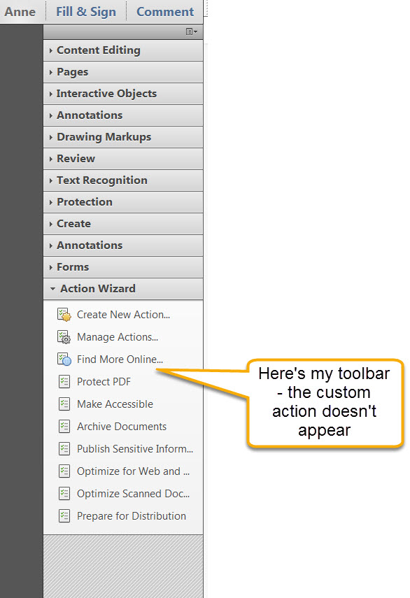 Cannot Use A Custom Action Or Add It To The Toolba... - Adobe Community ...