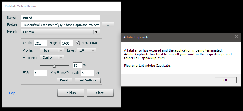 Video Demo > Publish Failure > Maximum Resolution ... - Adobe Community ...