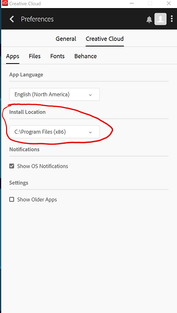 change install location creative cloud