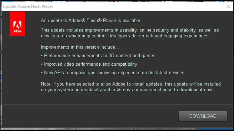 need to update adobe flash player