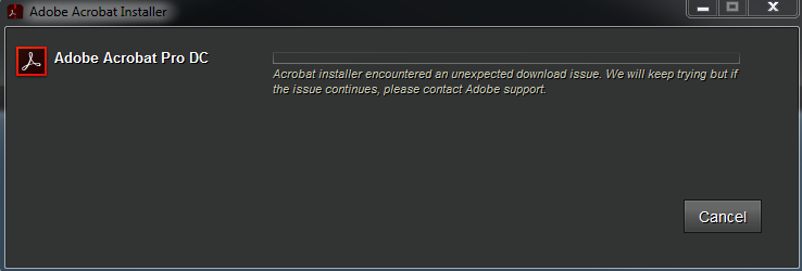 adobe acrobat pro dc installer encountered an unexpected download issue