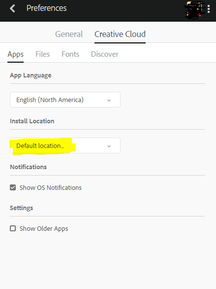 creative cloud change install location