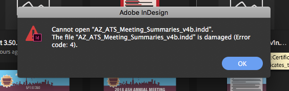 indesign errors codes