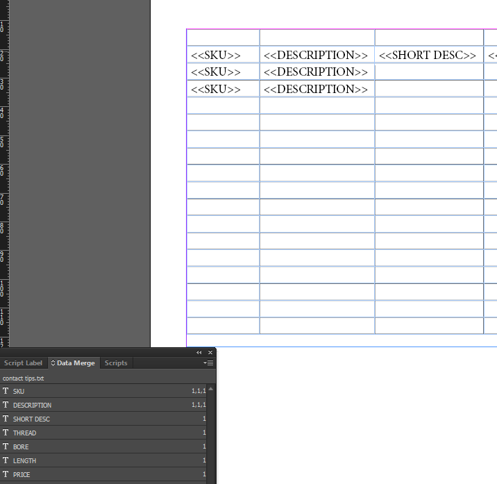 indesign data merge table