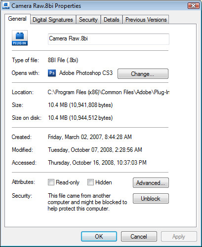 adobe photoshop cs3 raw file support