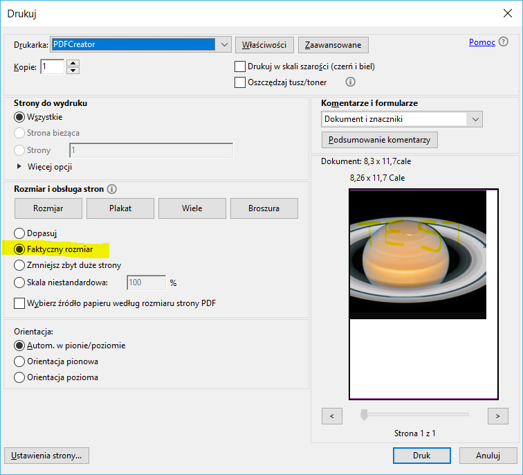 Solved: Actual size set by default in the printing options - Adobe Community - 10301258