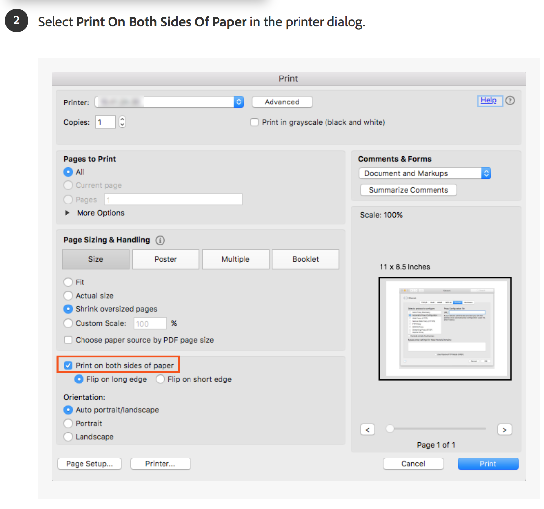 word for mac turn off double sided printing