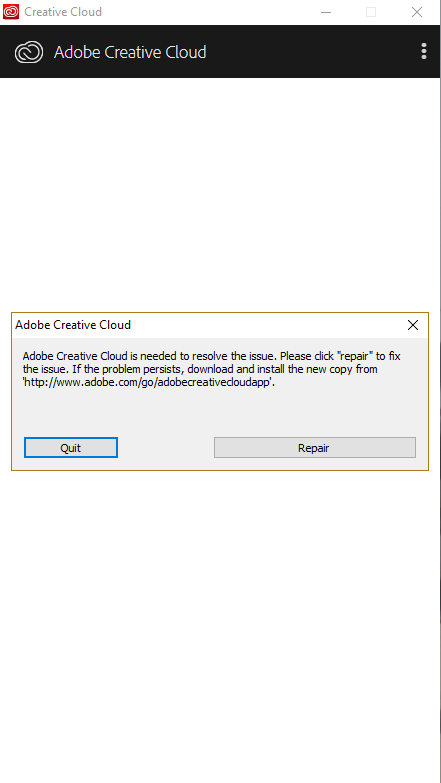 adobe creative cloud app says error