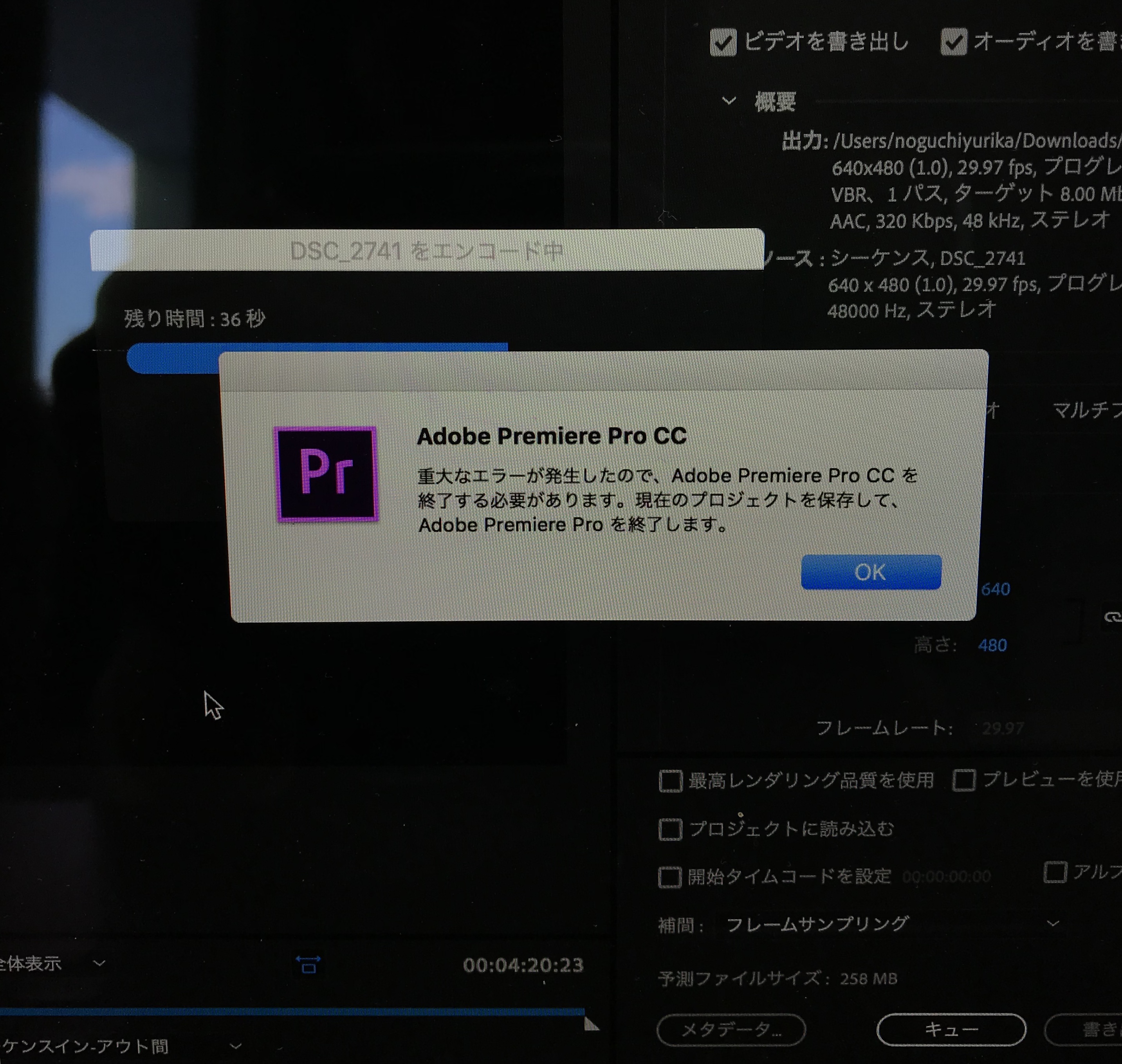 書き出し中に強制終了する Adobe Support Community