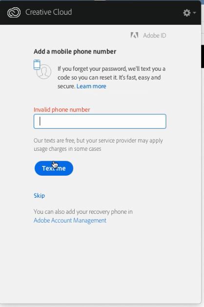 Solved Create Cloud First Login Invalid Phone Number Adobe Support Community