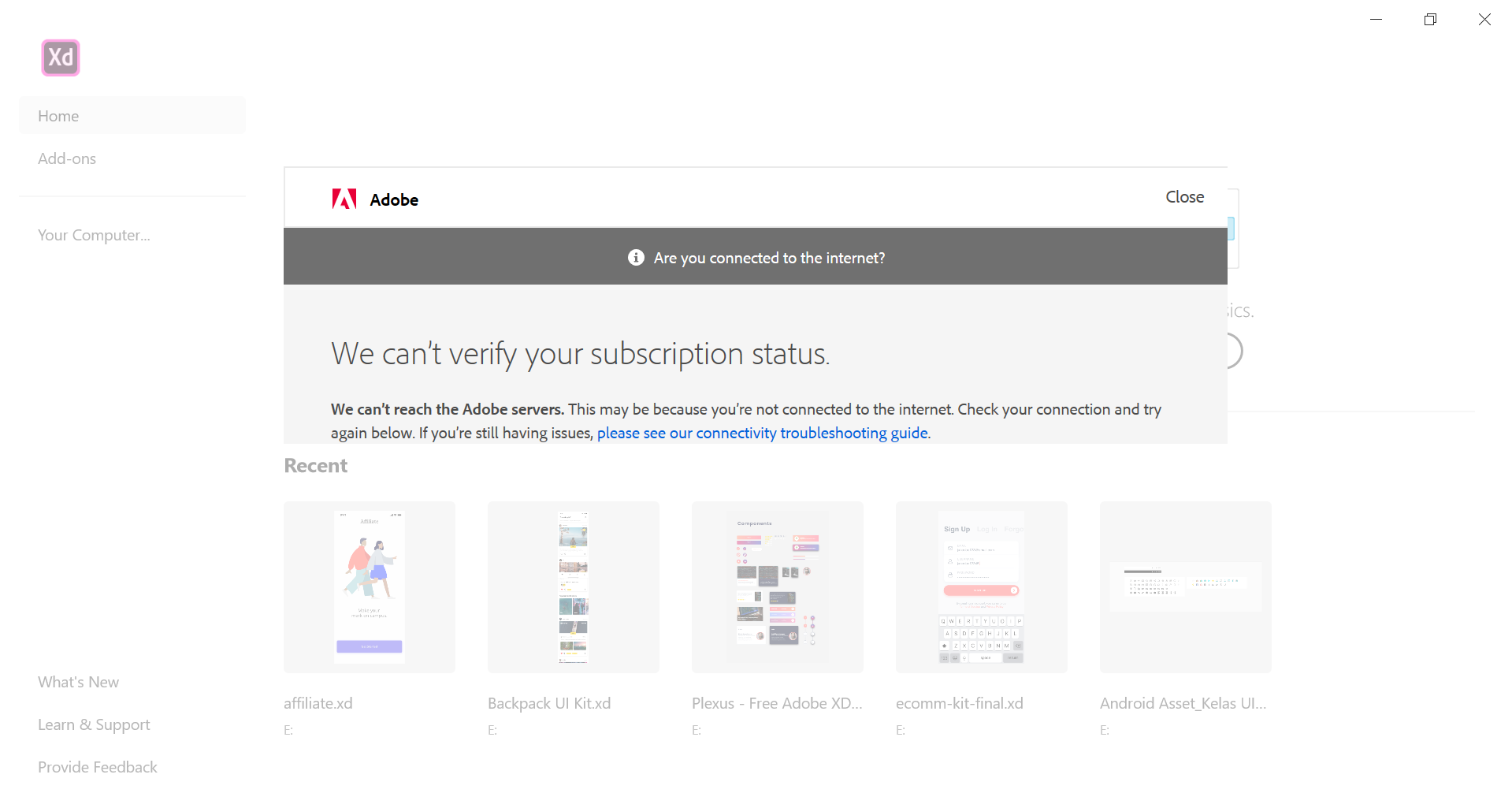 Error We Cant Verify Your Subscription Status X Adobe Community